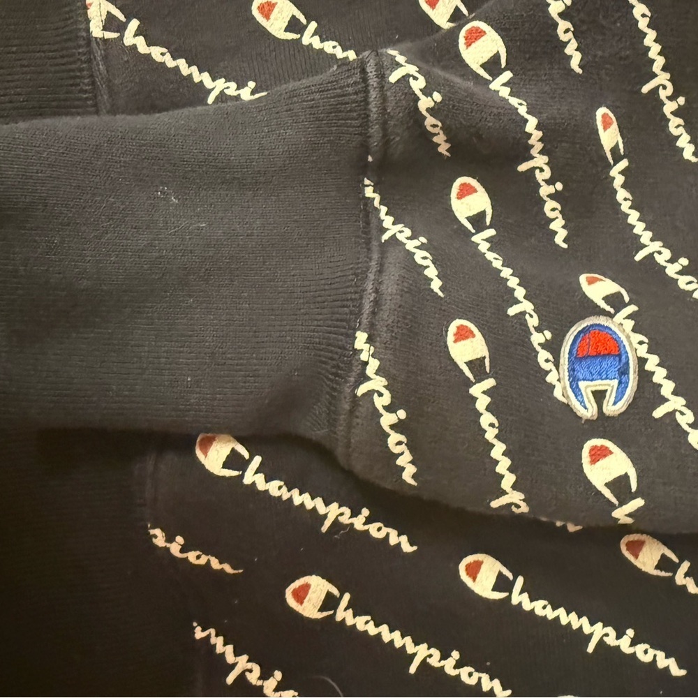 Vintage Champion Navy and White Patterned Hoodie Y2K Mens size M - Picture 5 of 6